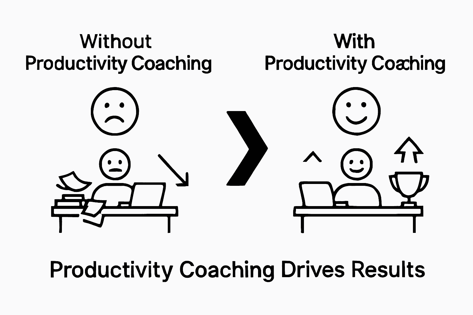 Before and after productivity coaching visual comparison