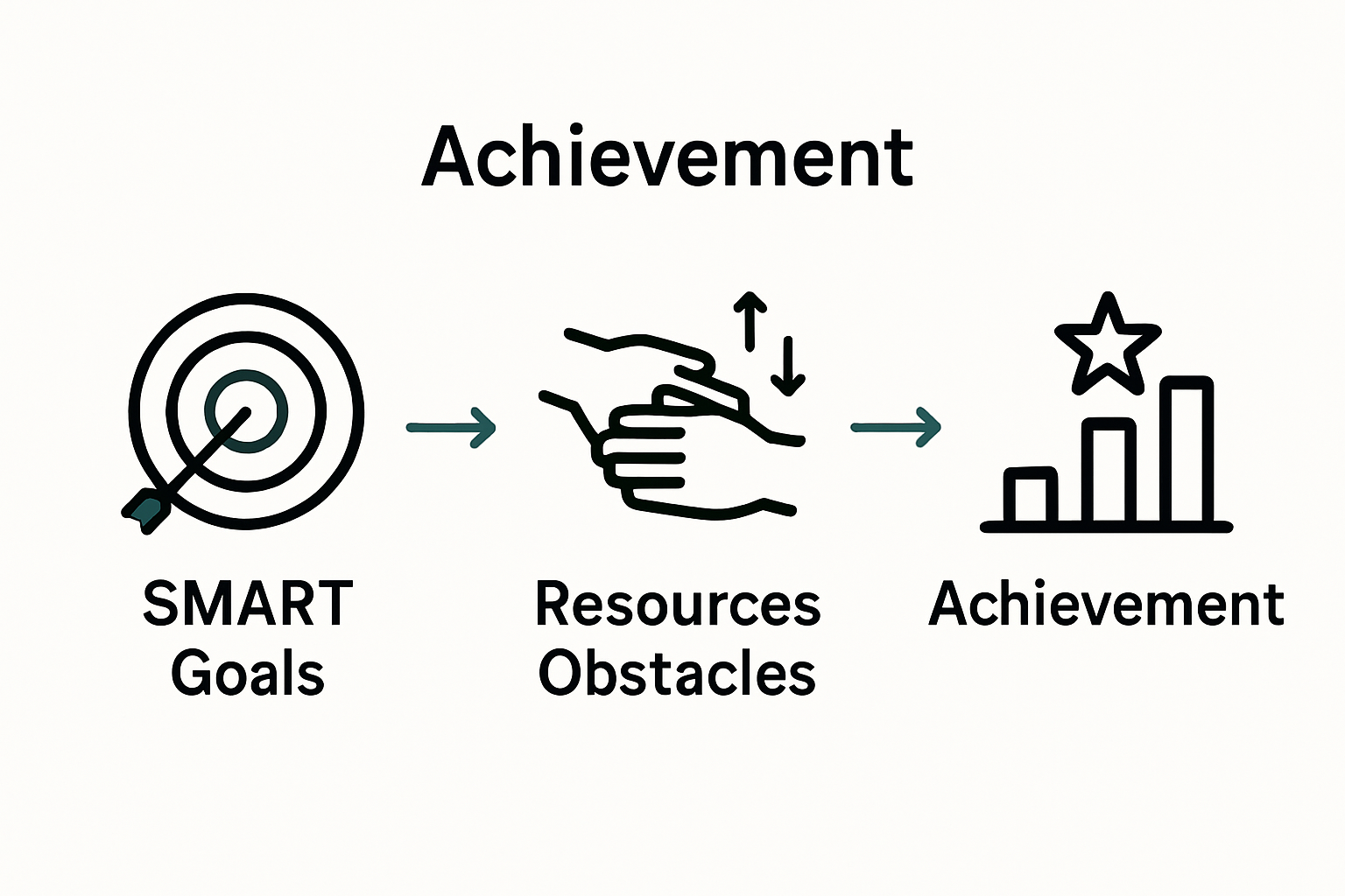 Three-step process infographic from goal setting to achievement