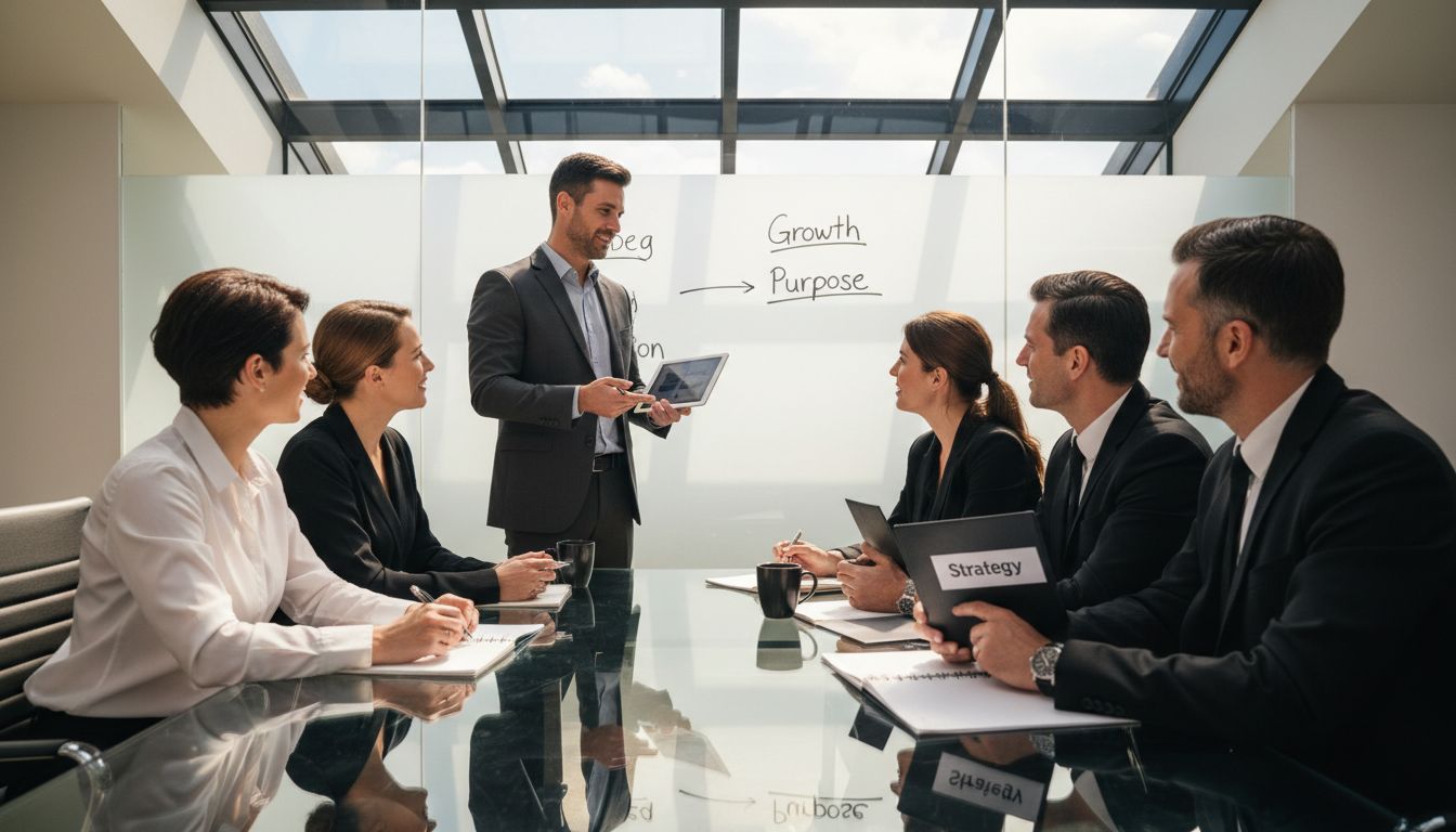 Business coach leading energetic team meeting