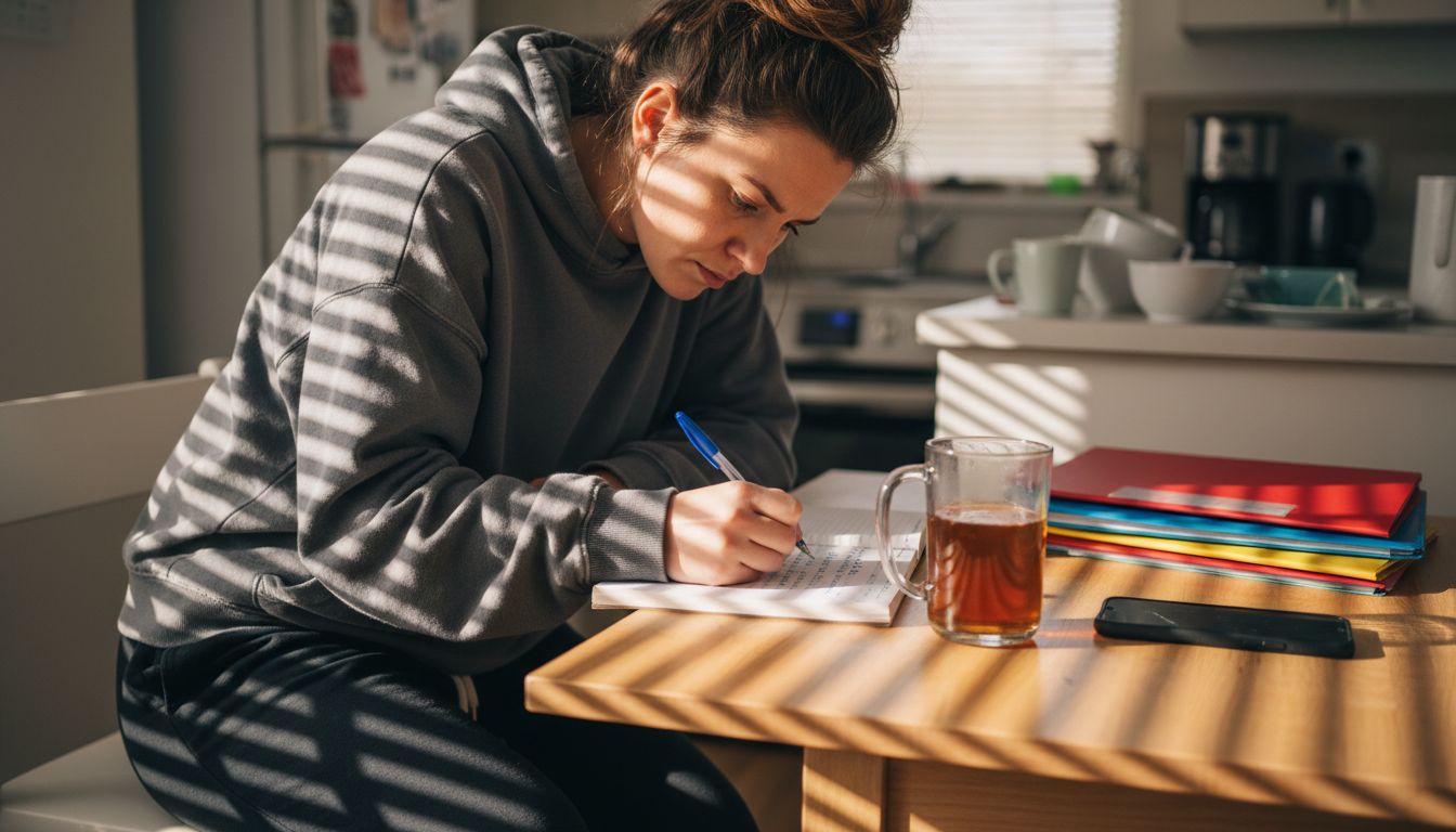 Woman checking off tasks at home workspace