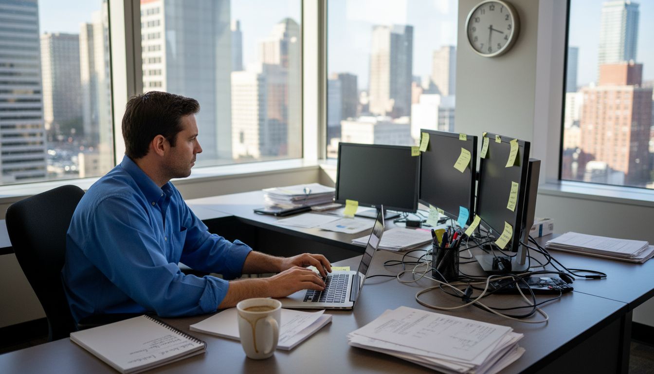 Professional managing schedule in corner office