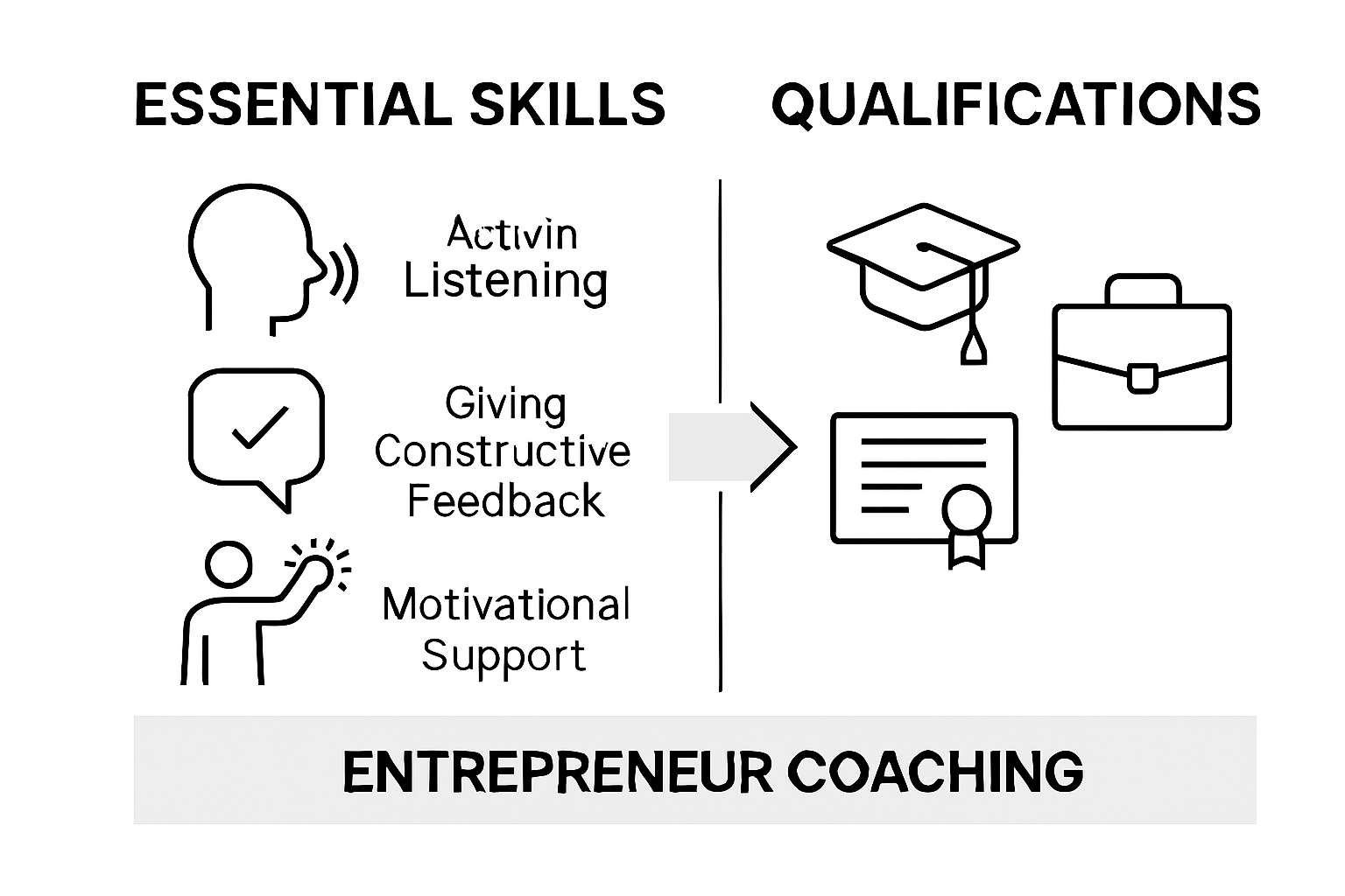 Essential entrepreneur coach skills vs. qualifications infographic