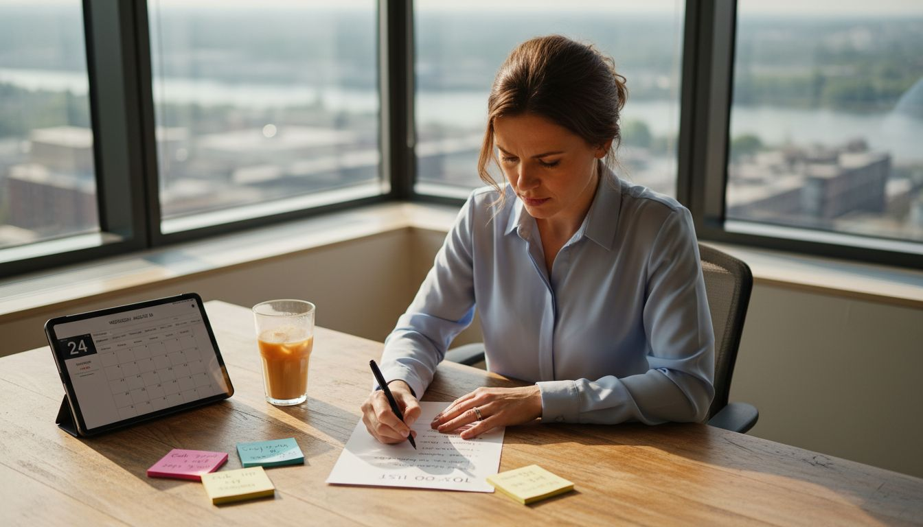 Professional woman managing task list at desk