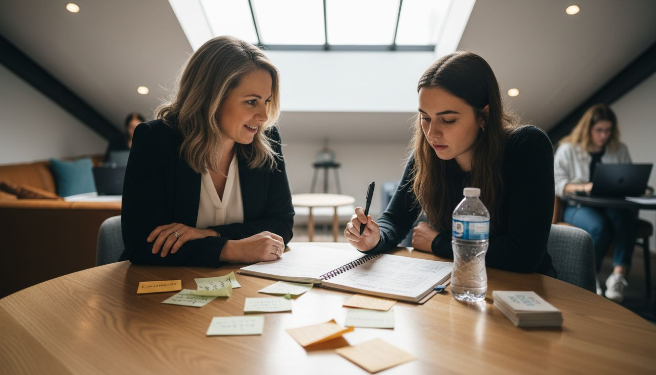 Coaching session with women at round table