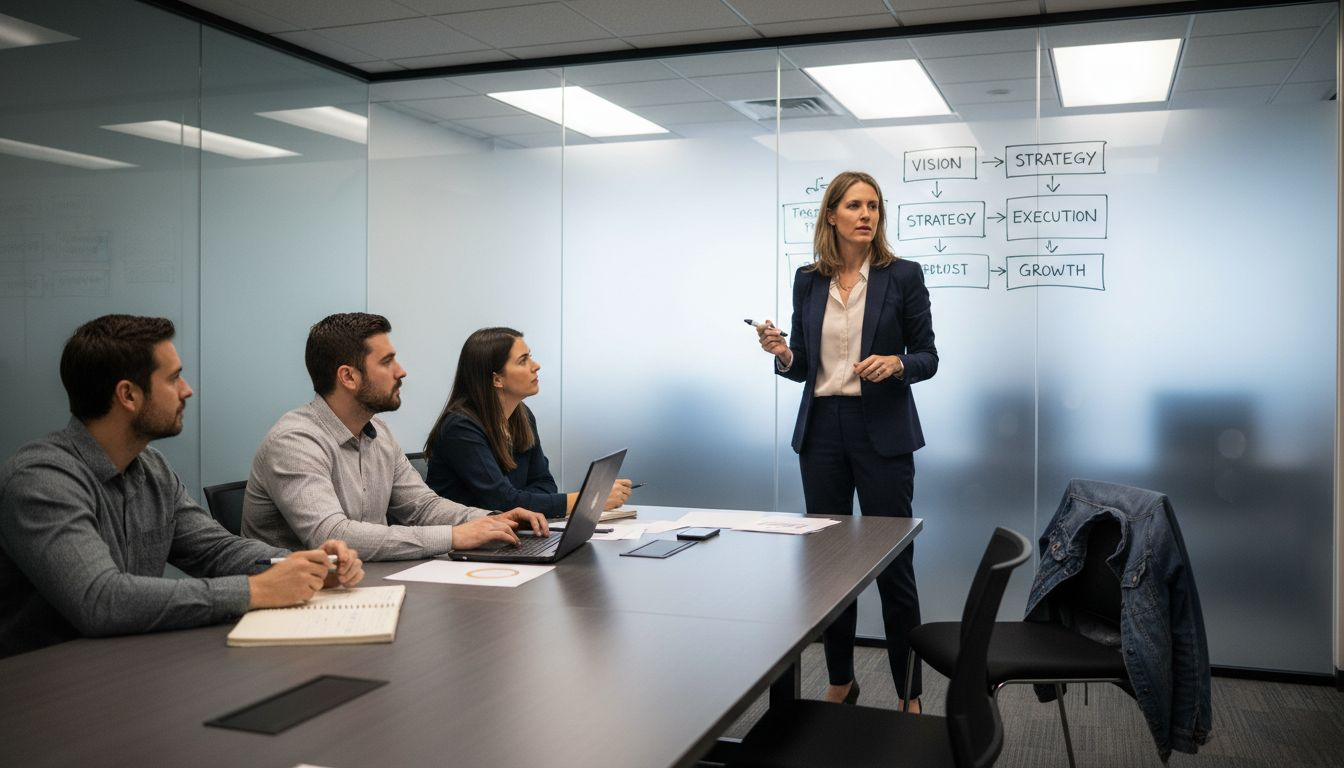 Executive coach guiding a business team