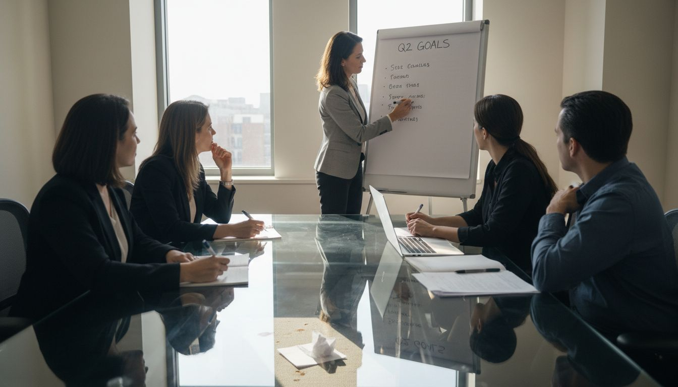 Manager leading goal setting in meeting