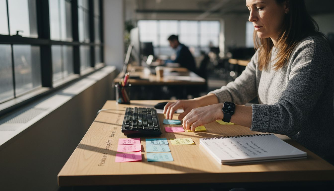 Manager organizing tasks with sticky notes
