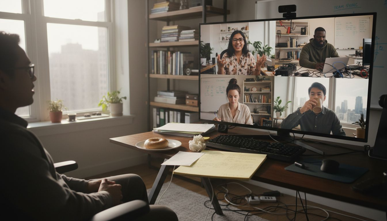 Remote IT team meeting via video call