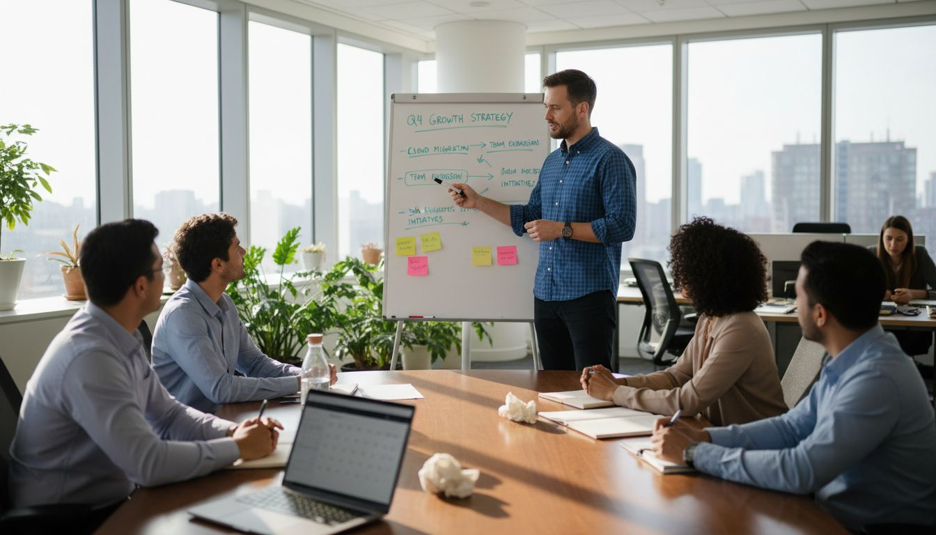 IT manager leading coaching session in office