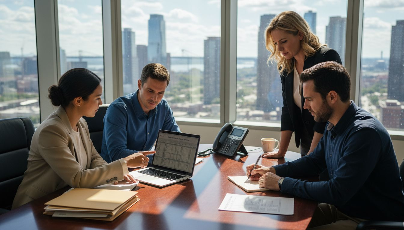 Team meeting in sunlit corner office