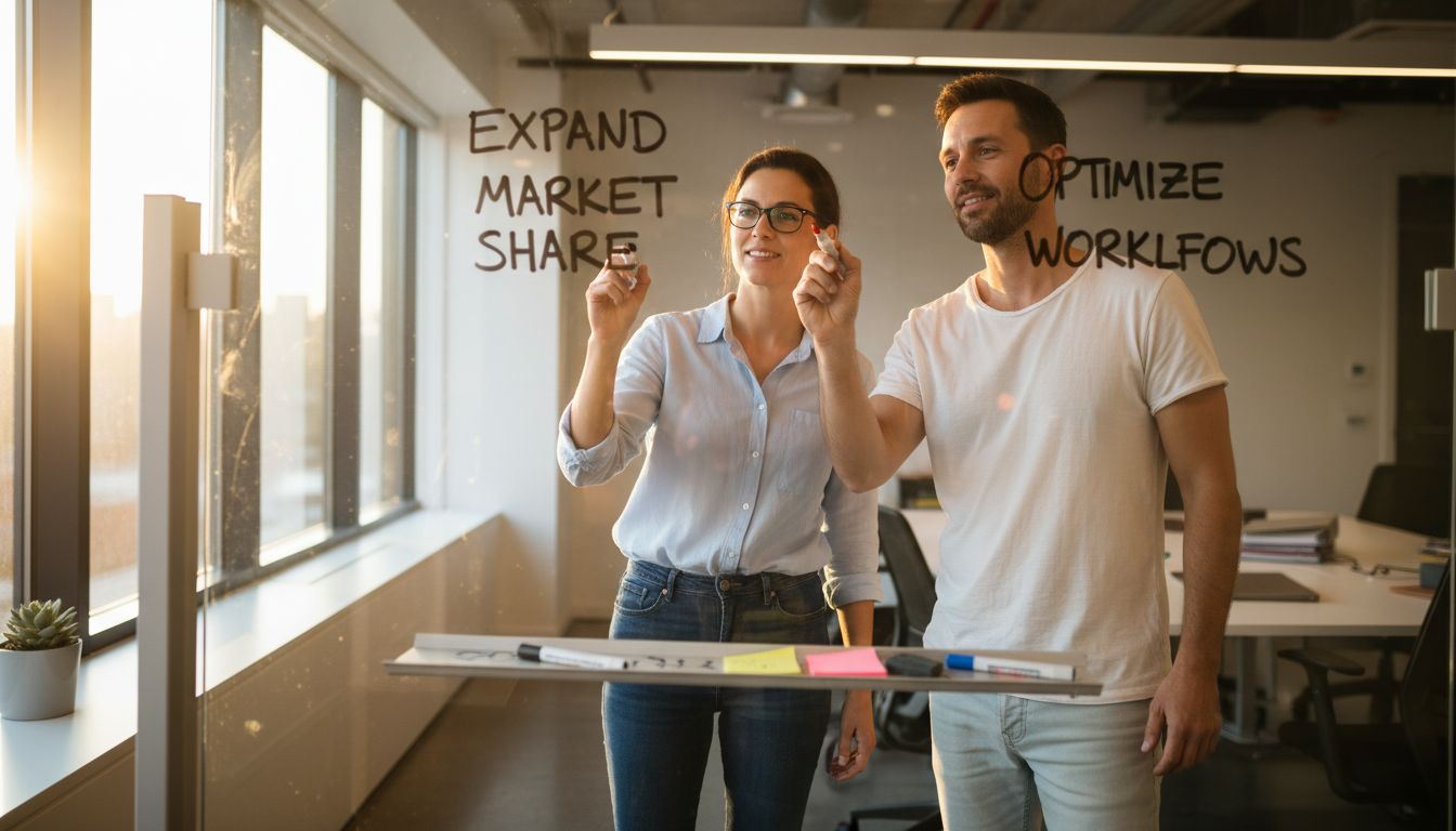 Strategic workshop session with whiteboard notes