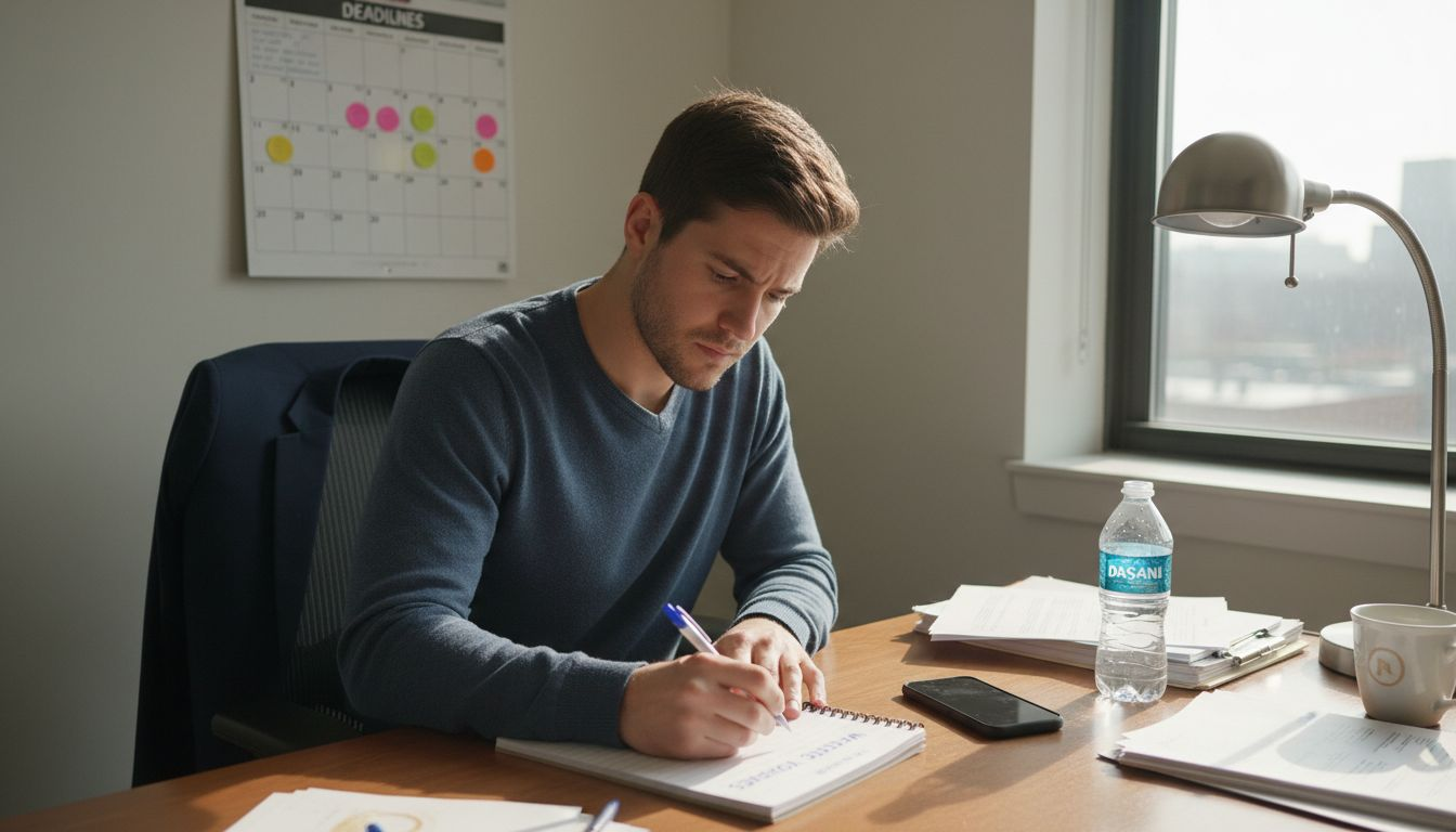 Professional setting goals at office desk