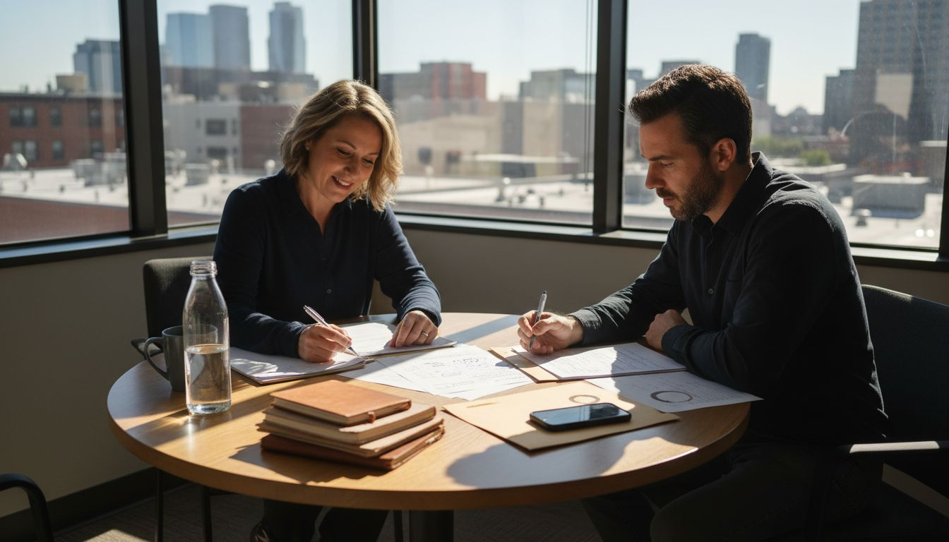 Coach and client in a bright office session