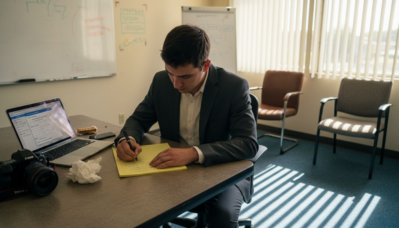 Coach planning agenda at conference table