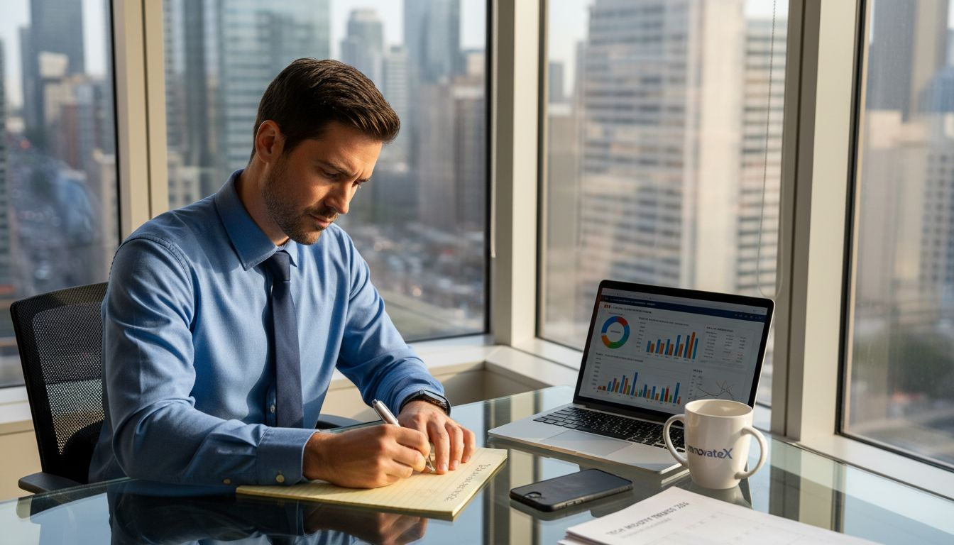 Tech leader setting quarterly goals in office