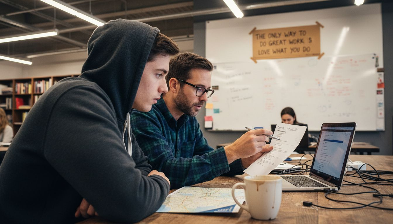 Career coach reviewing resume with young adult