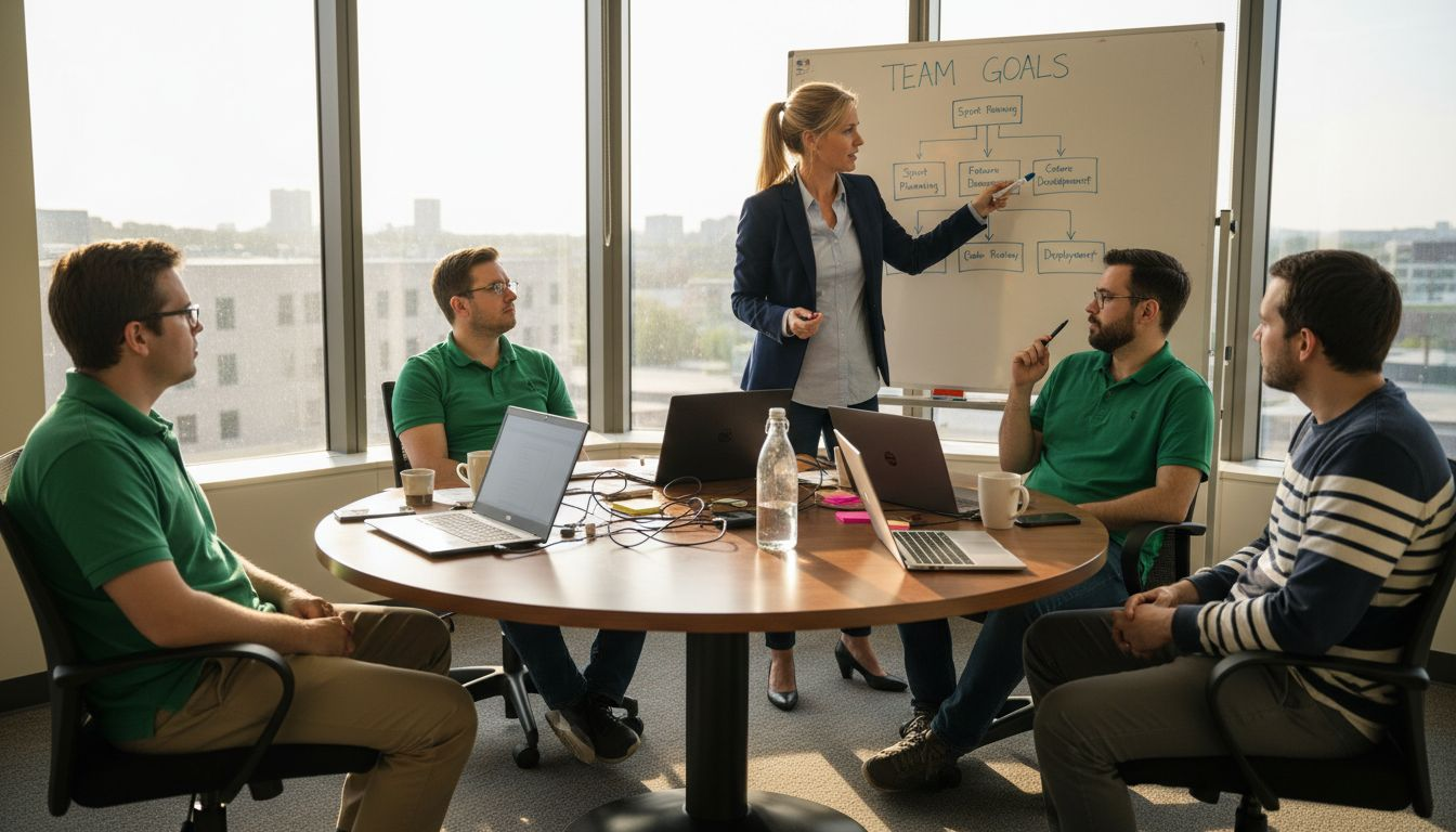 Coach leading discussion with IT team