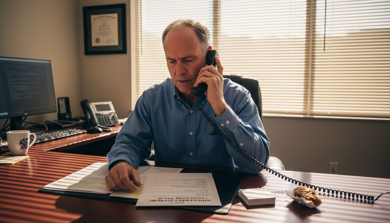 Manager reviewing coaching plan at desk