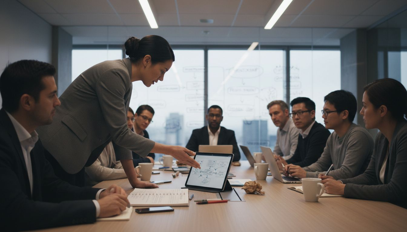 IT managers discuss coaching strategies together