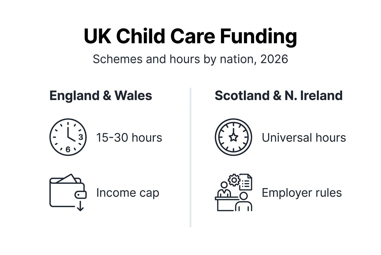 Infographic comparing UK nations’ child care funding