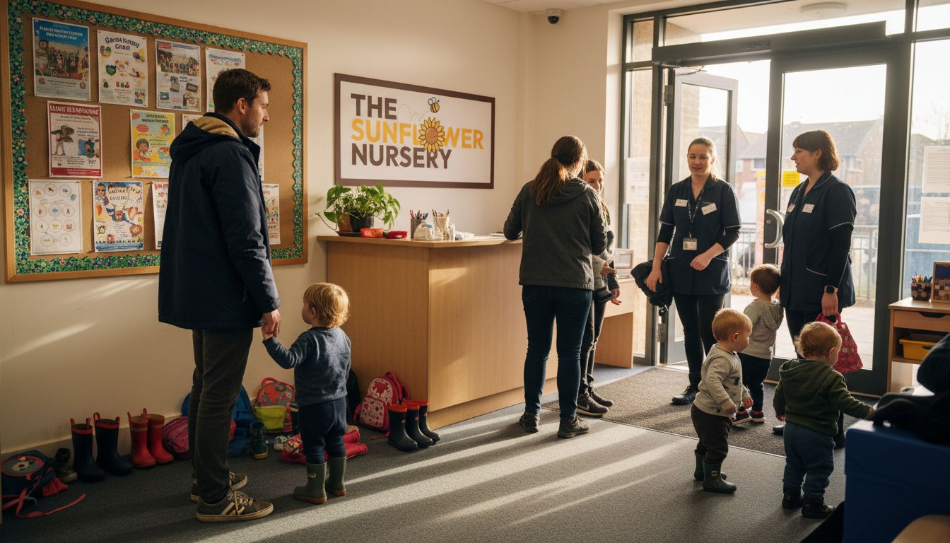 Parent observing nursery reception greeting