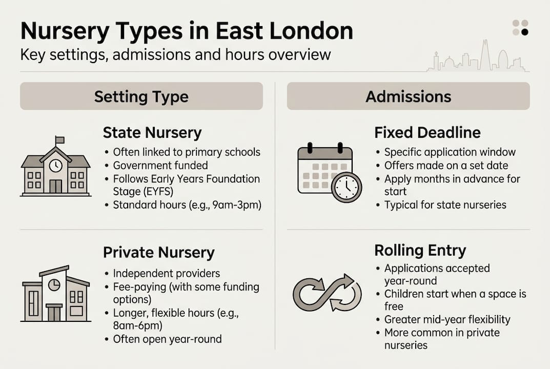 Infographic comparing nursery types and admissions criteria