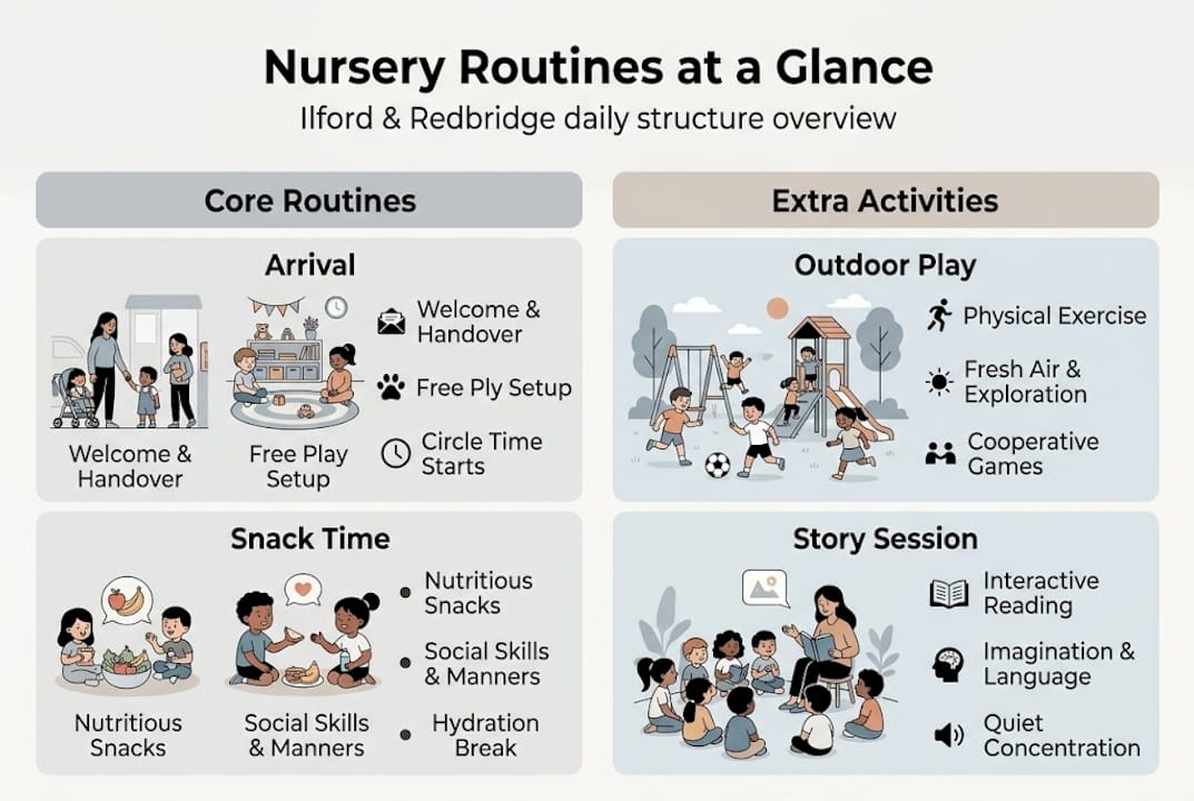 Infographic comparing local nursery routines