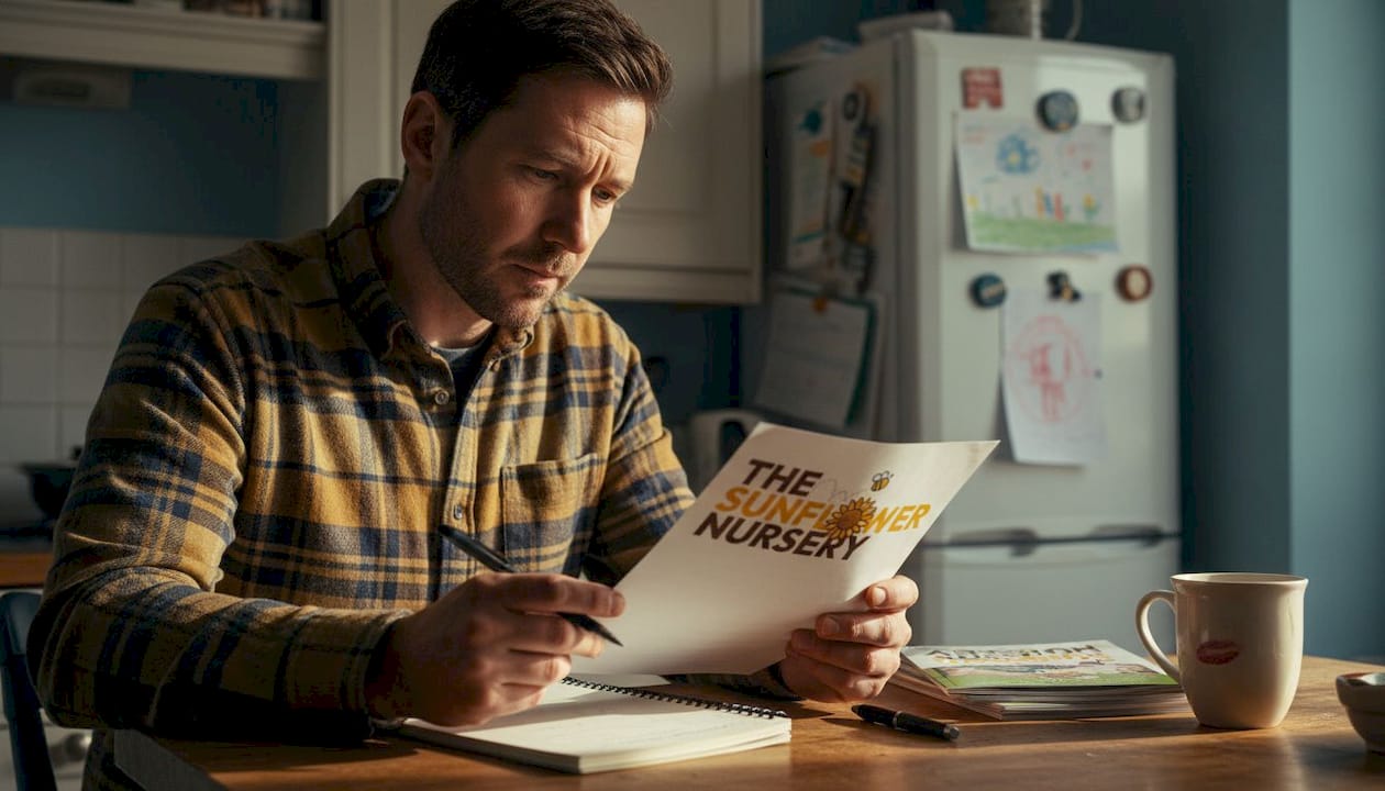 Parent reviewing nursery inspection paperwork