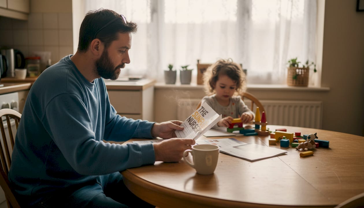 Parent reviewing nursery curriculum at home