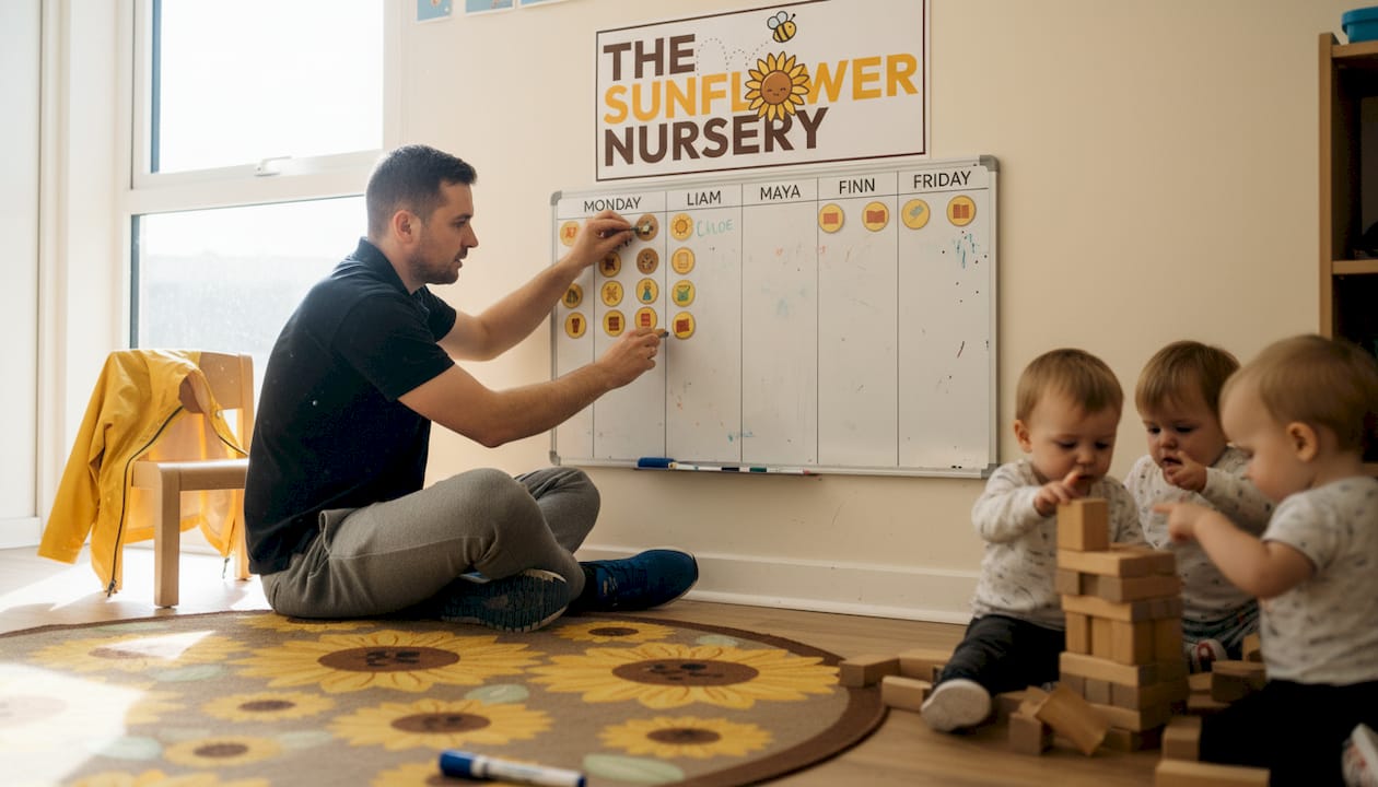 Nursery worker adapting day’s schedule