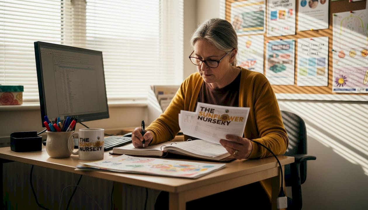 Nursery administrator working with paperwork