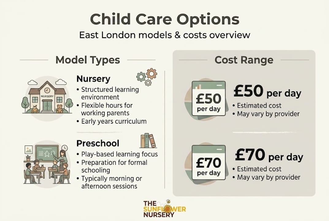 Infographic summarizing child care models and costs