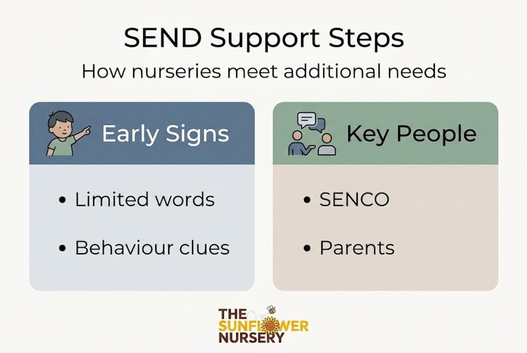Infographic summarizing nursery SEND support steps
