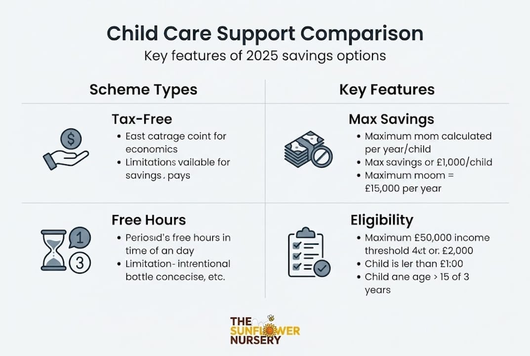 Infographic comparing child care benefits schemes