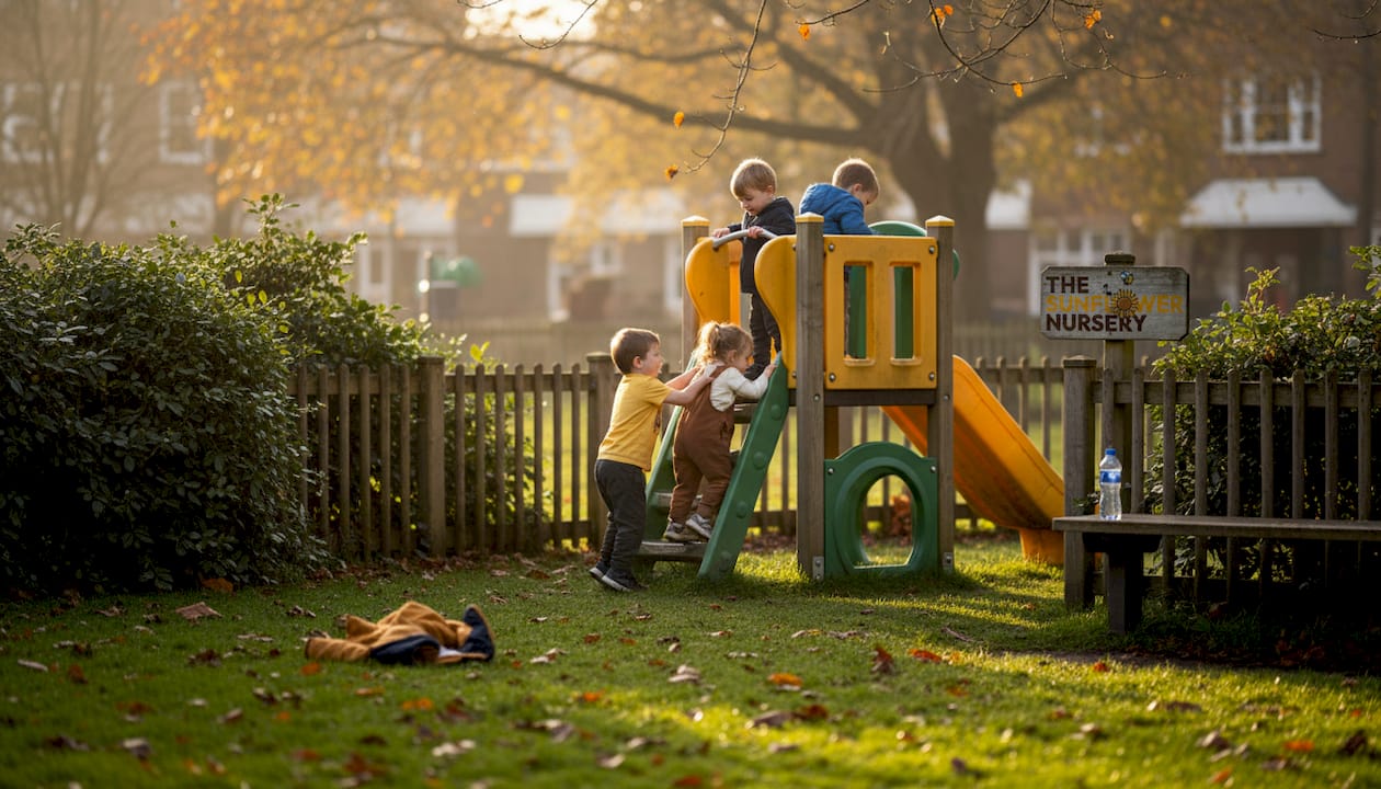 Children climb and play together at park