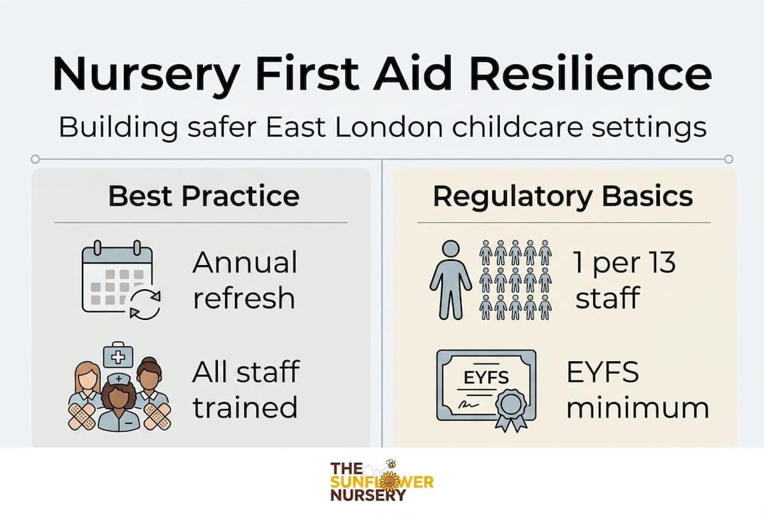 Infographic showing nursery first aid resilience tips