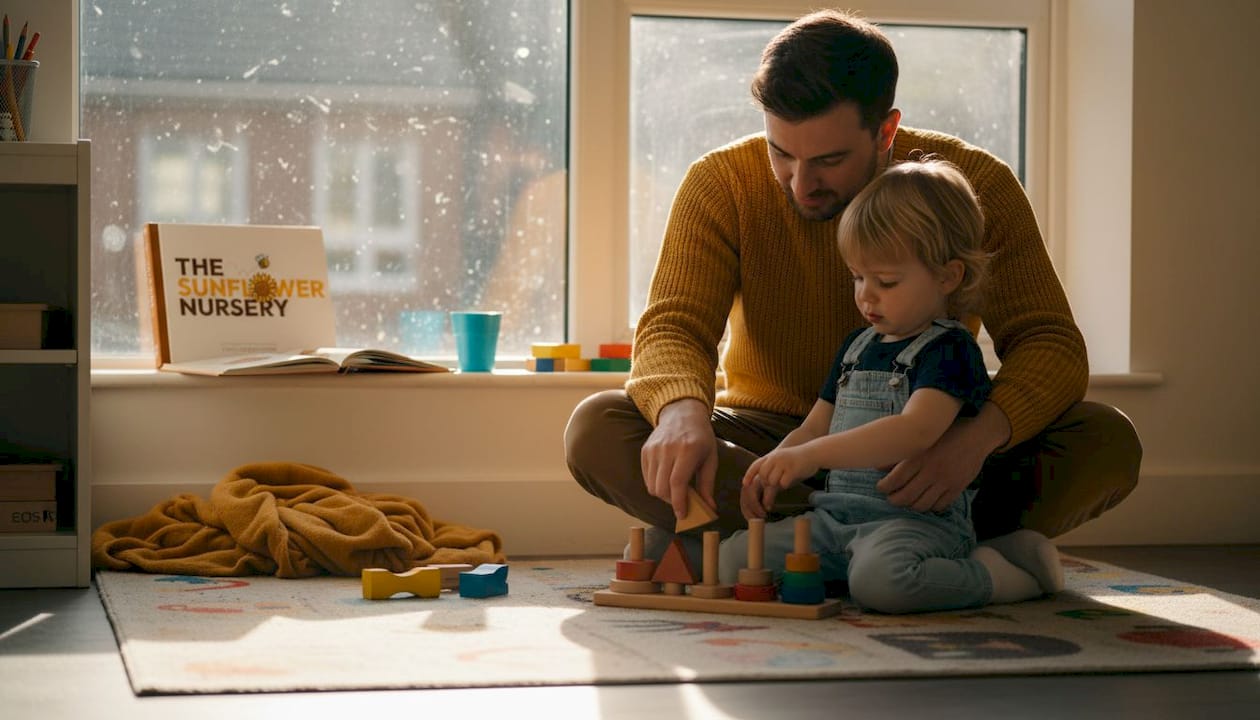 Teacher helping child with puzzle activity