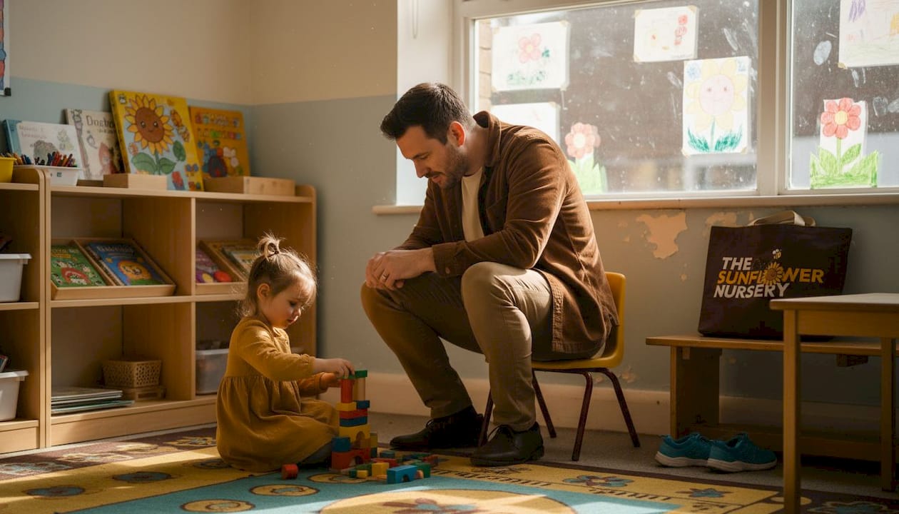 Parent observing daughter during nursery visit