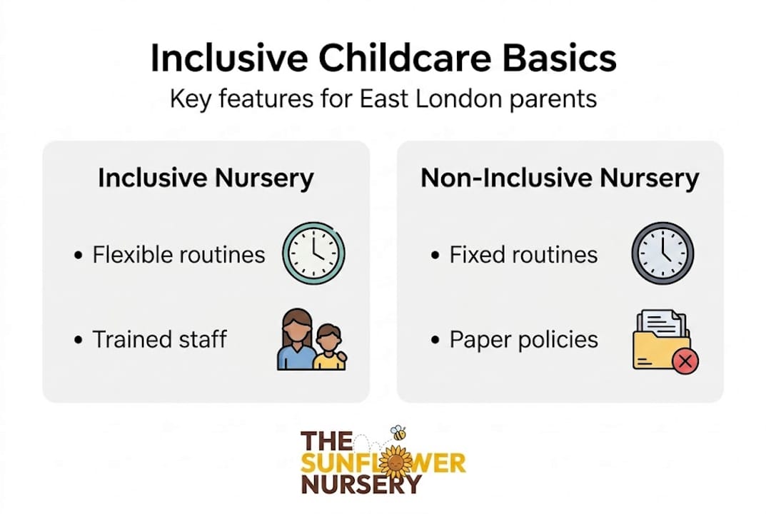 Infographic showing features of inclusive childcare