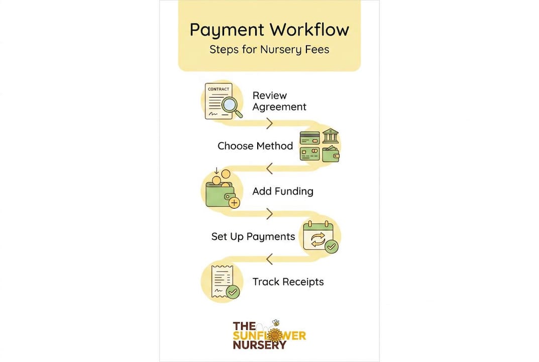 Infographic of step-by-step nursery fee workflow