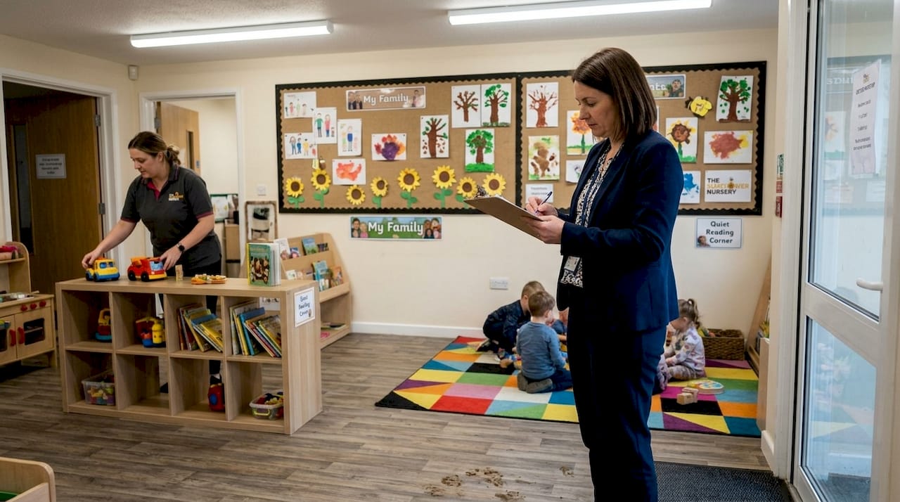 Inspector observing nursery environment