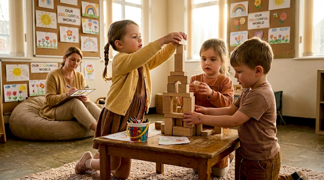 Children develop motor skills at nursery table
