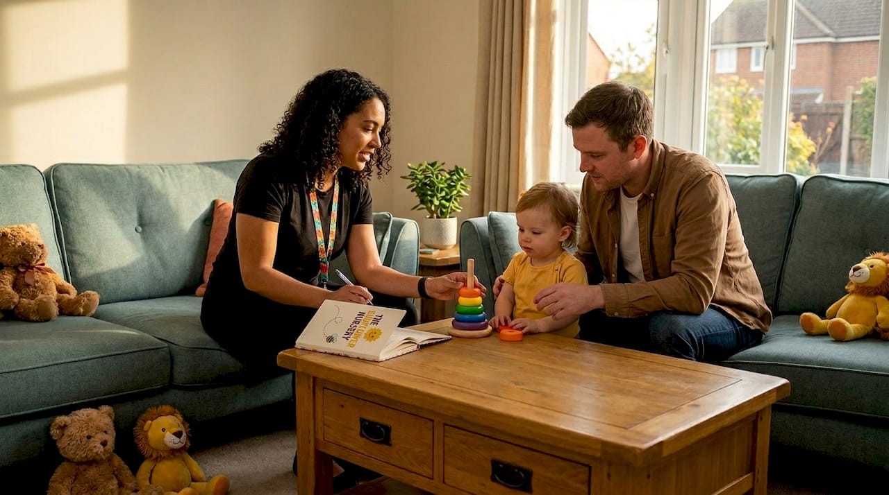 Therapist coaching parent with young child