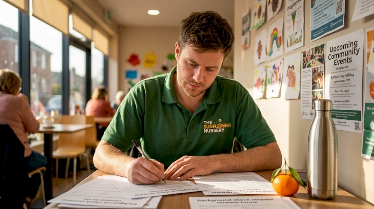 Staff member working on background check forms