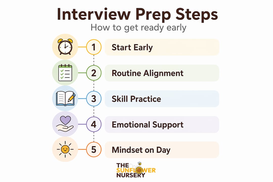 Infographic nursery interview preparation steps vertical flow