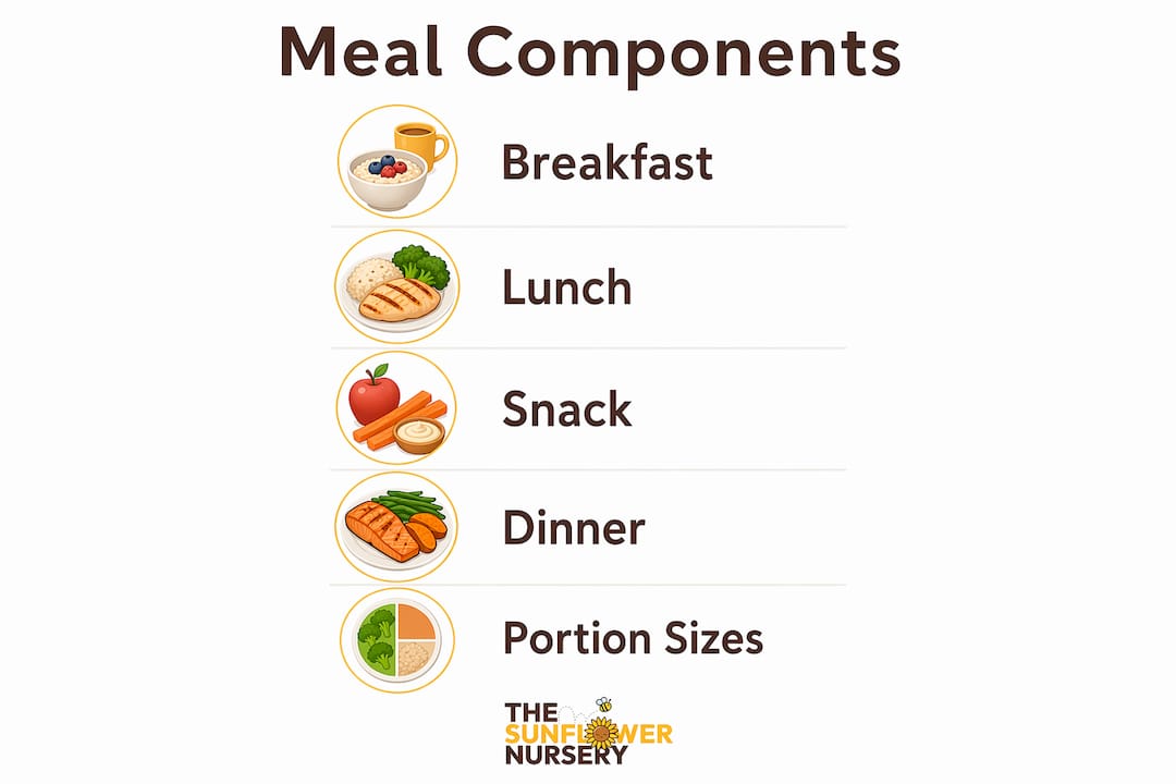 Infographic outlining childcare meal components and portions