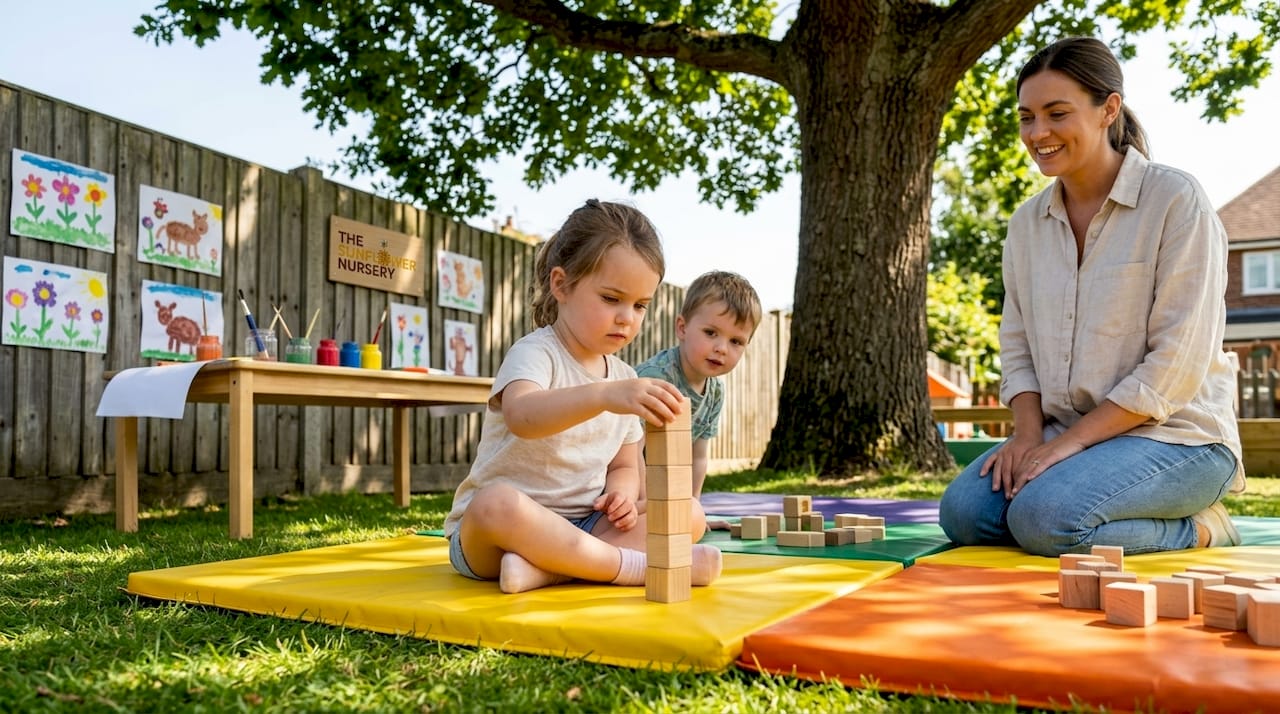Preschool children playing and learning in nursery