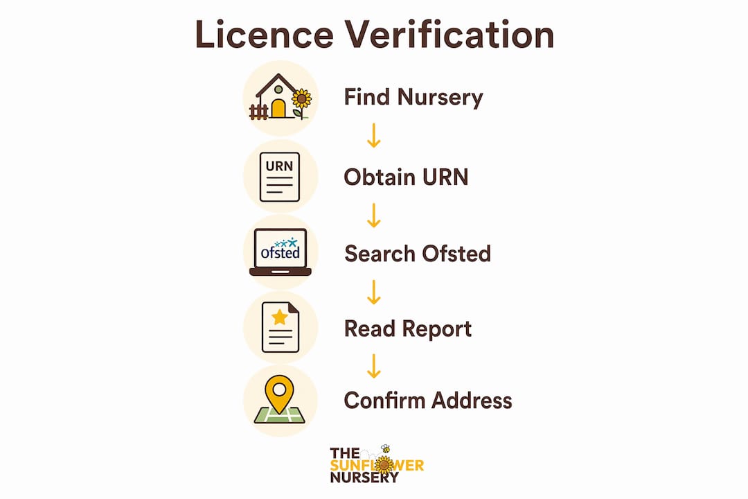 Infographic showing steps to verify childcare licence