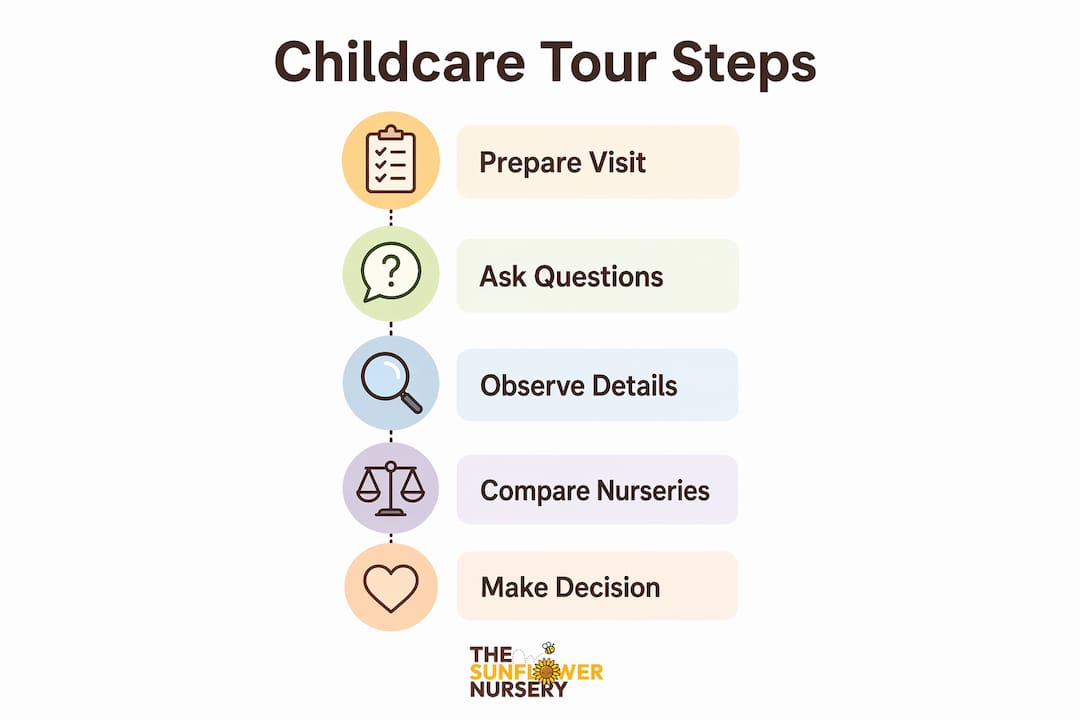 Infographic showing childcare tour evaluation steps