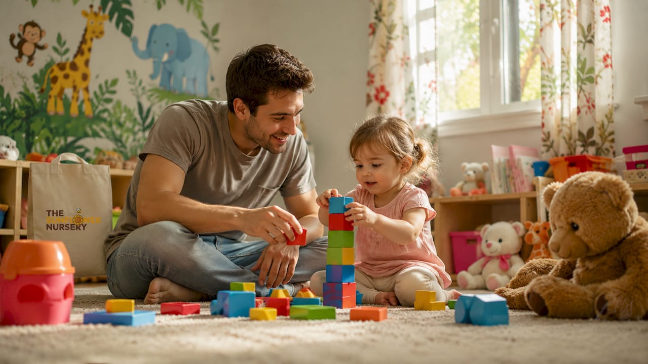 Father playing educational games with toddler